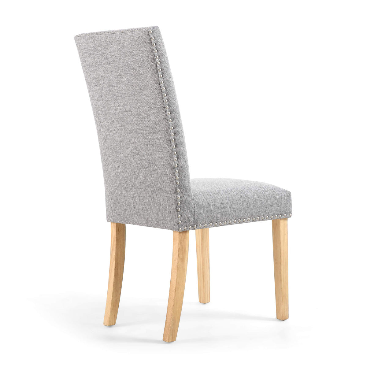 Linen Fabric Dining Chairs in Set Of 2 With Stud Details And Natural Legs - Randall