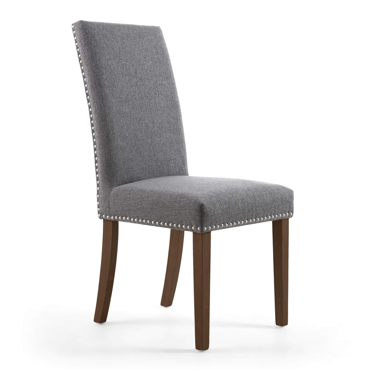 Linen Fabric Dining Chairs in Set Of 2 With Stud Details And Walnut Legs - Randall