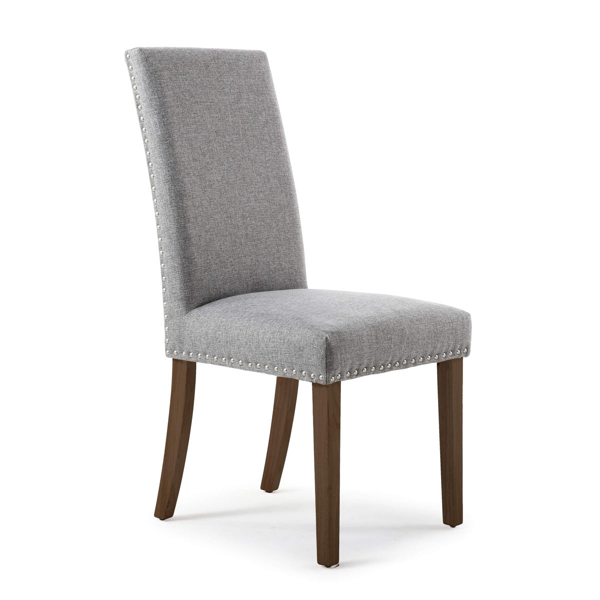 Linen Fabric Dining Chairs in Set Of 2 With Stud Details And Walnut Legs - Randall