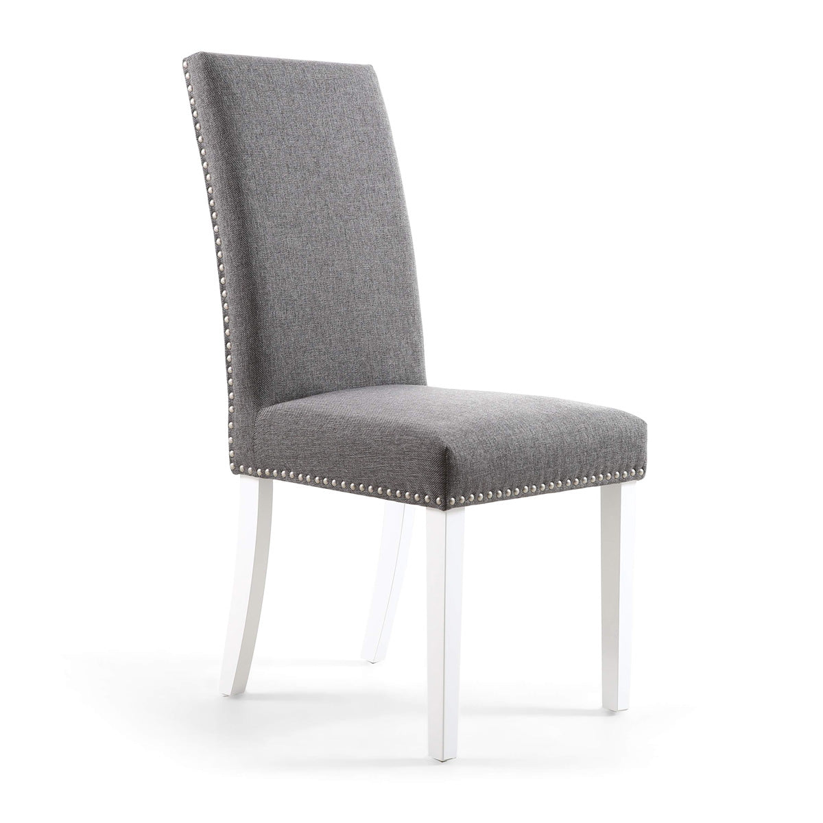 Linen Fabric Dining Chairs in Set Of 2 With Stud Details And White Legs - Randall