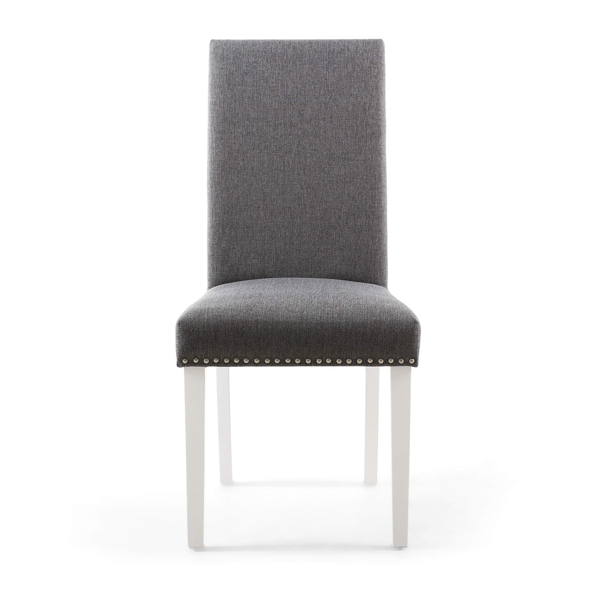 Linen Fabric Dining Chairs in Set Of 2 With Stud Details And White Legs - Randall