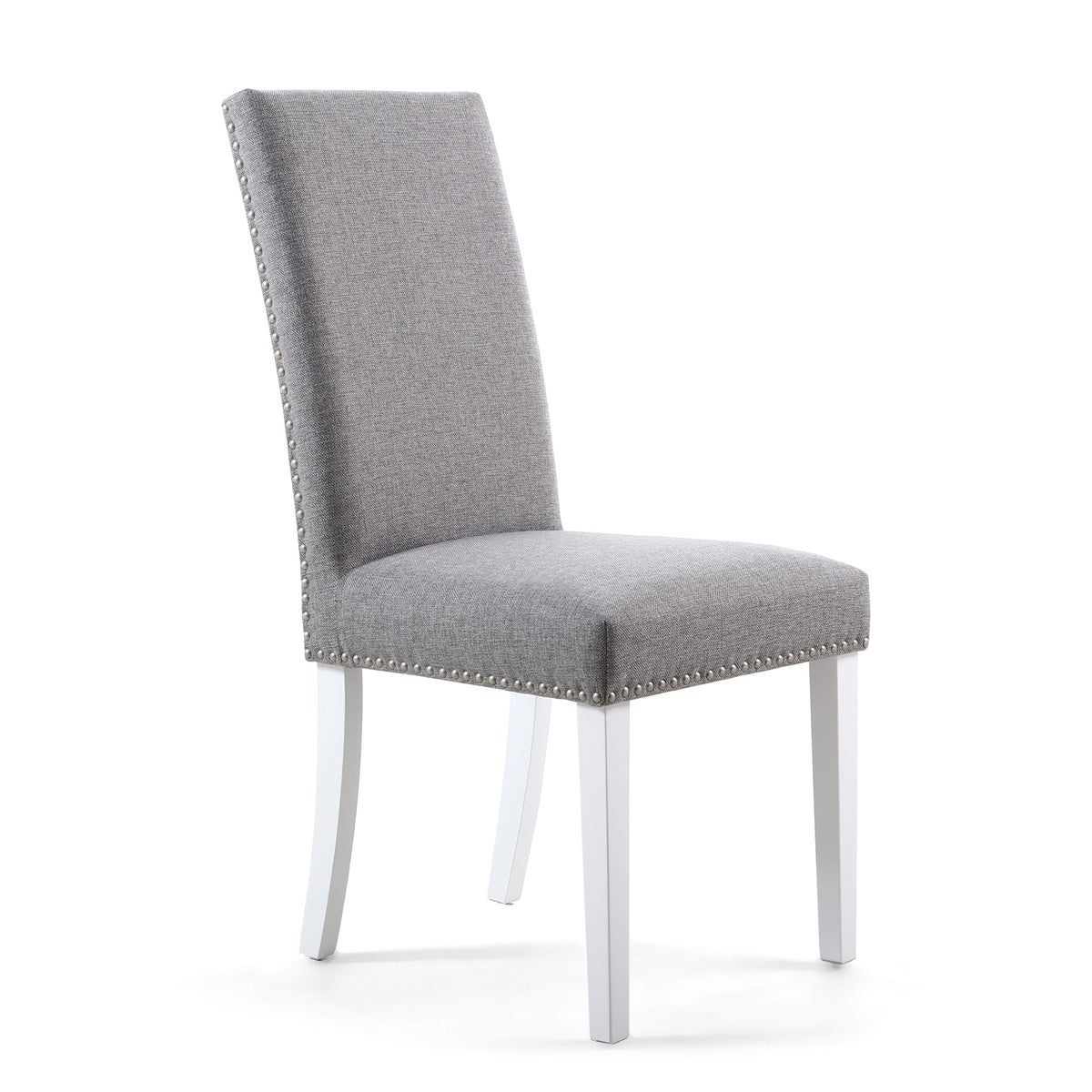 Linen Fabric Dining Chairs in Set Of 2 With Stud Details And White Legs - Randall