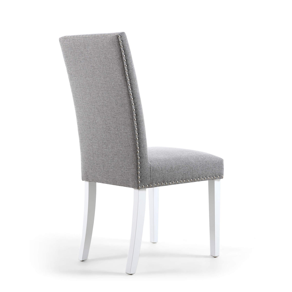 Linen Fabric Dining Chairs in Set Of 2 With Stud Details And White Legs - Randall