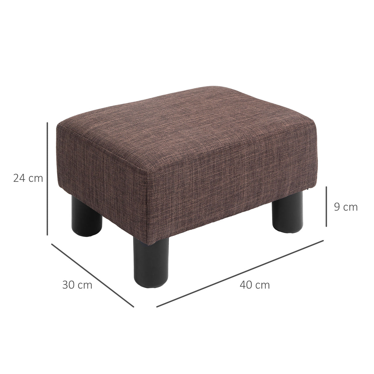 Linen Fabric Footstool 40cm Wide With Plastic Legs - Velmora