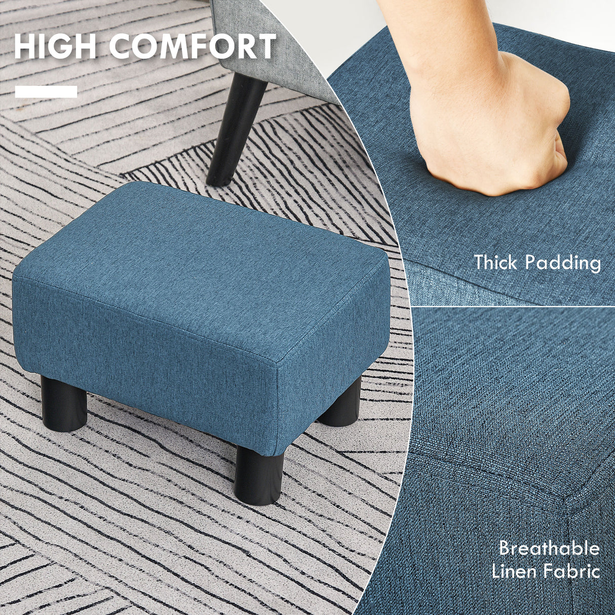 Linen Fabric Footstool 40cm Wide With Plastic Legs - Velmora