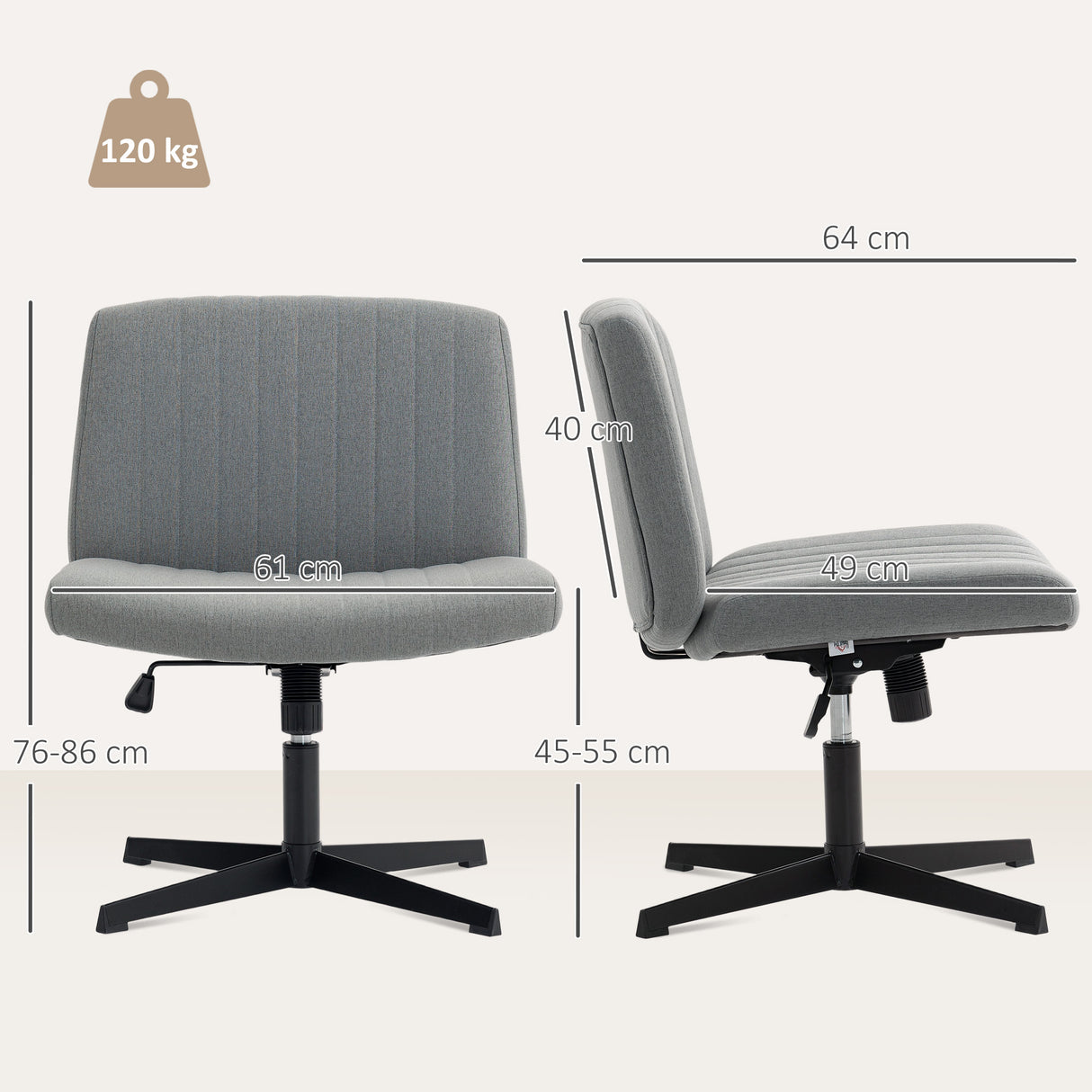 Linen Fabric Home And Office Chair 61cm Wide Armless With Criss Cross Legs - Velmora