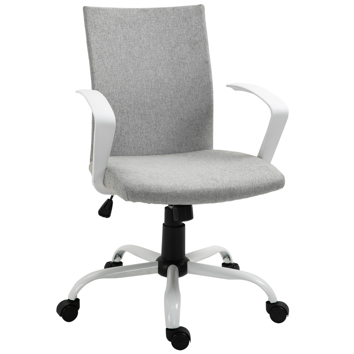 Linen Fabric Home And Office Chair 61cm Wide With Wheels - Velmora