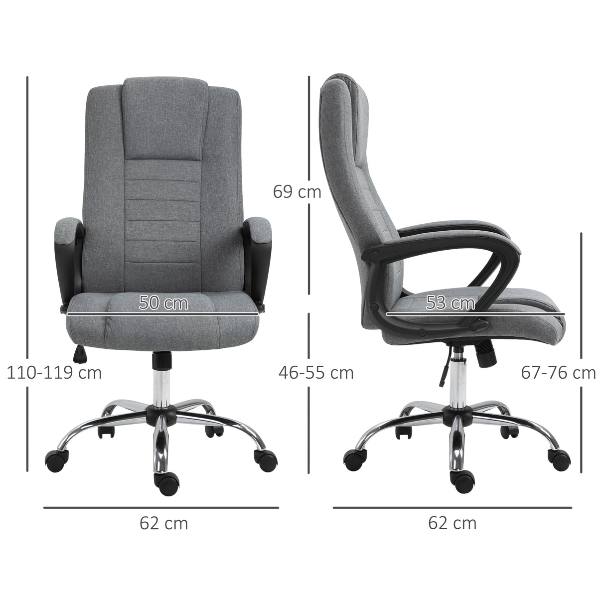 Linen Fabric Home And Office Chair 62cm Wide - Velmora