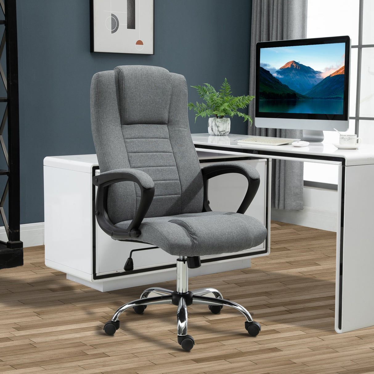 Linen Fabric Home And Office Chair 62cm Wide - Velmora