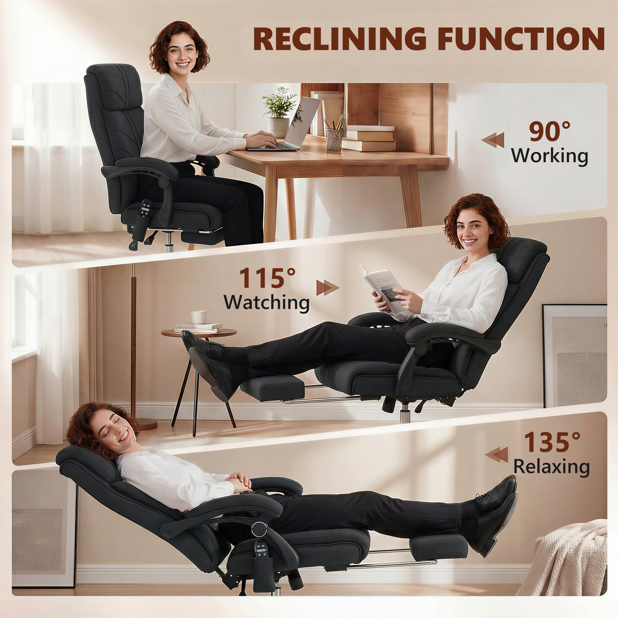 Linen Fabric Home And Office Chair 64cm Wide With Footrest - Velmora