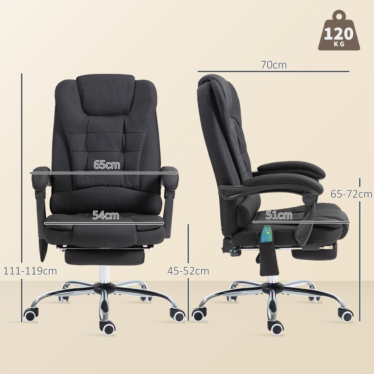 Linen Fabric Home And Office Chair 65cm Wide With Footrest - Velmora