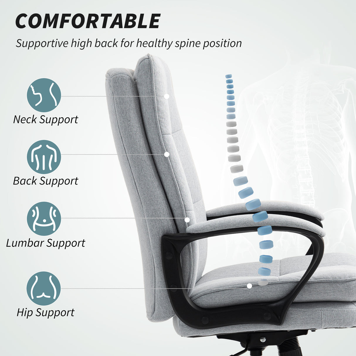 Linen Fabric Home And Office Chair 66cm Wide Double Padded - Velmora