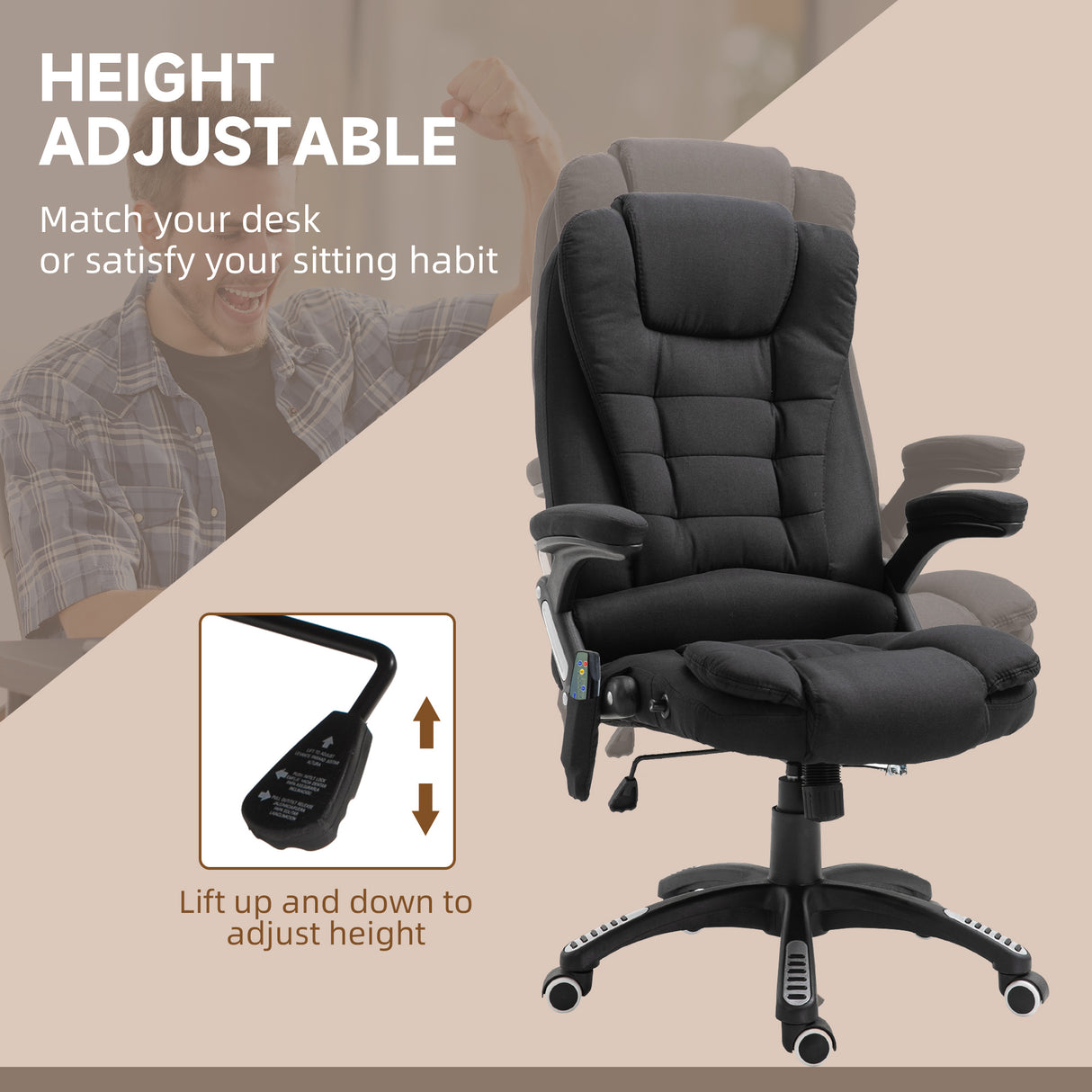 Linen Fabric Home And Office Chair 67cm Wide With Armrest - Velmora