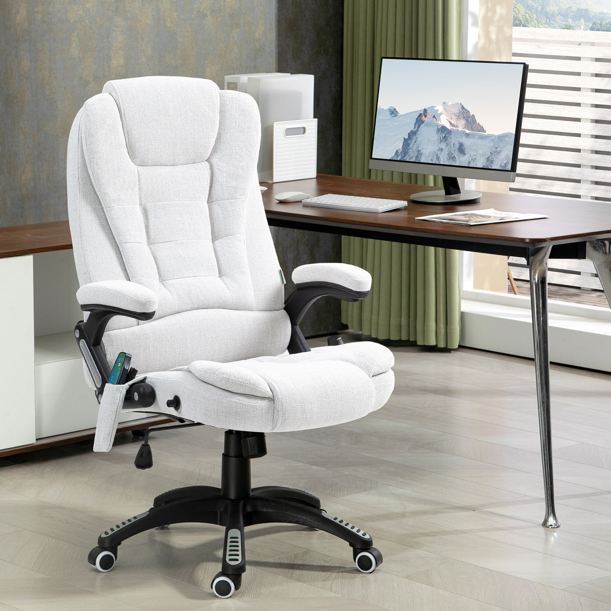 Linen Fabric Home And Office Chair 67cm Wide With Armrest - Velmora