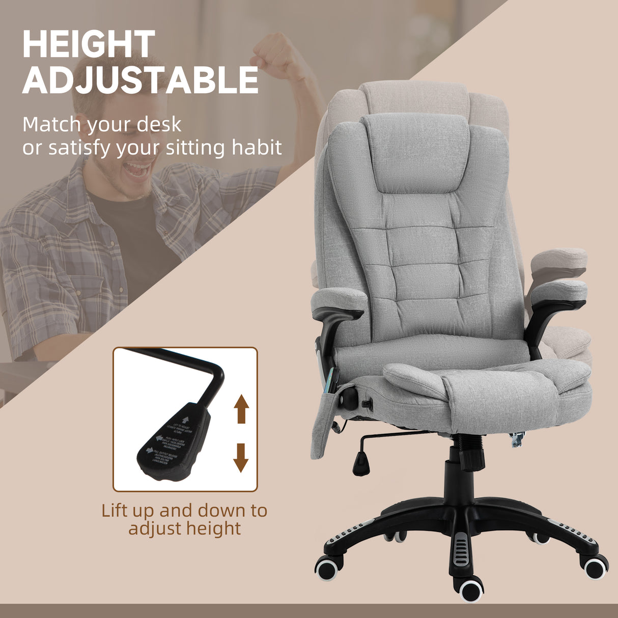 Linen Fabric Home And Office Chair 67cm Wide With Armrest - Velmora