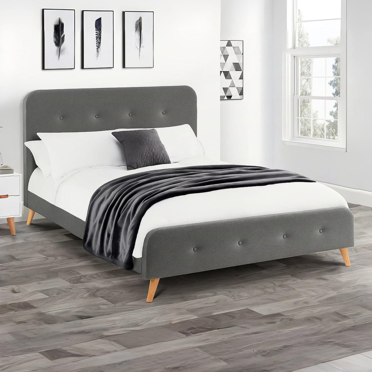 Linen Fabric King Size Bed - Astrid