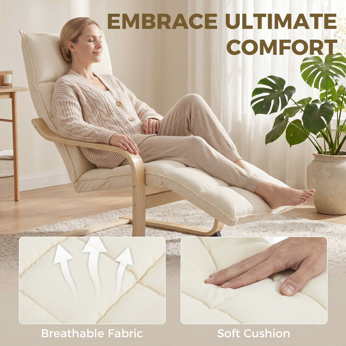 Linen Fabric Lounge Chair 66cm Wide With Footrest - Velmora