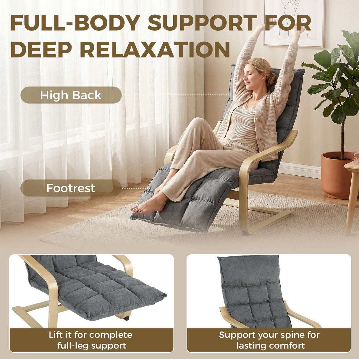 Linen Fabric Lounge Chair 66cm Wide With Footrest - Velmora