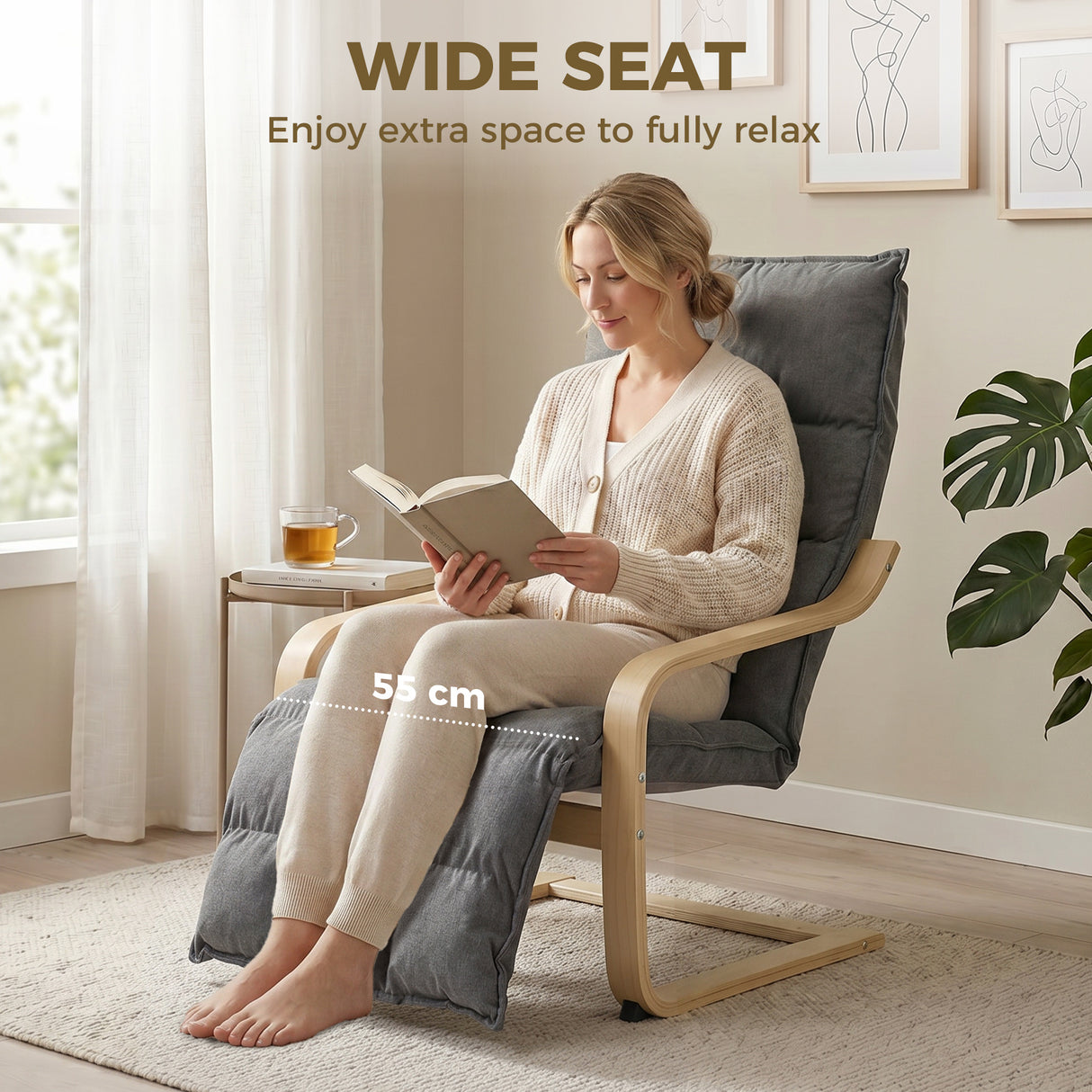 Linen Fabric Lounge Chair 66cm Wide With Footrest - Velmora