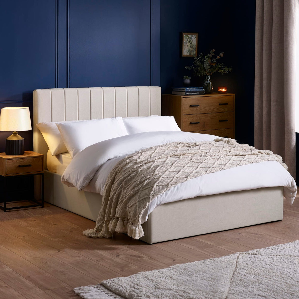 Linen Fabric Ottoman Storage Double Bed - Aylen