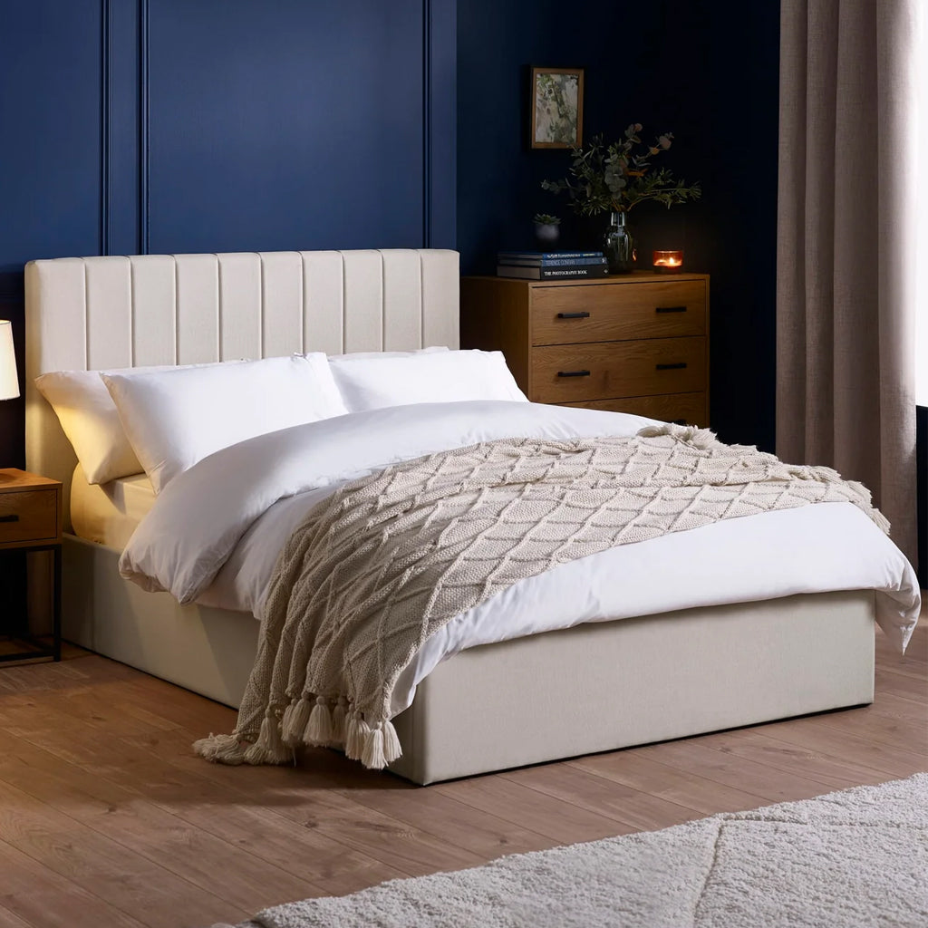 Linen Fabric Ottoman Storage Double Bed - Aylen