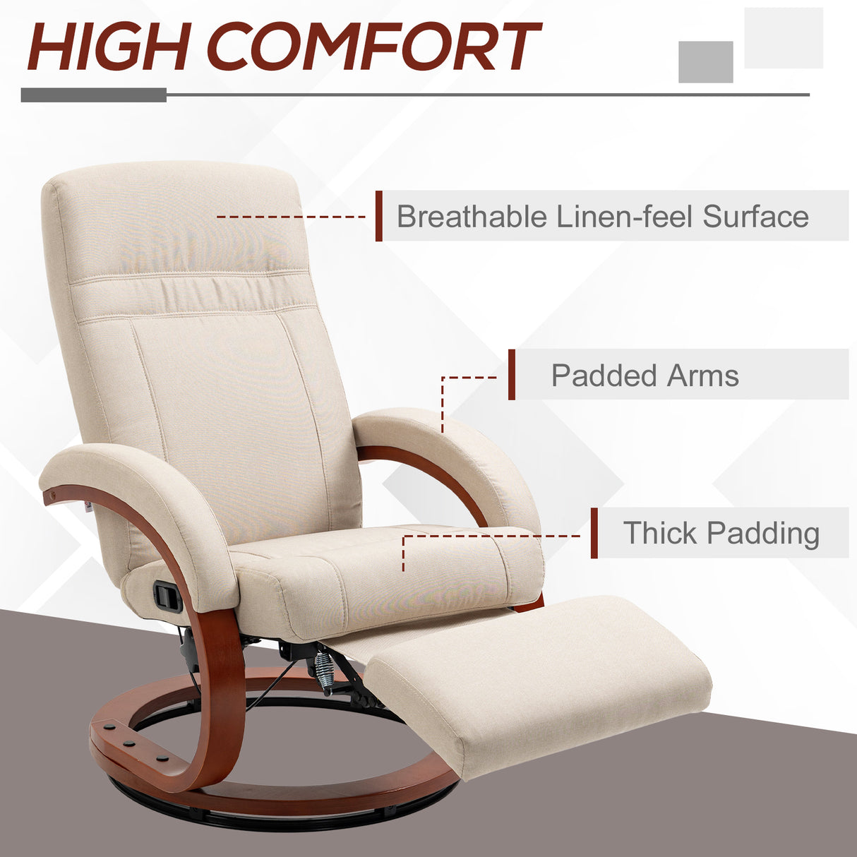 Linen Fabric Recliner Chair 100cm Wide With Footstool - Velmora