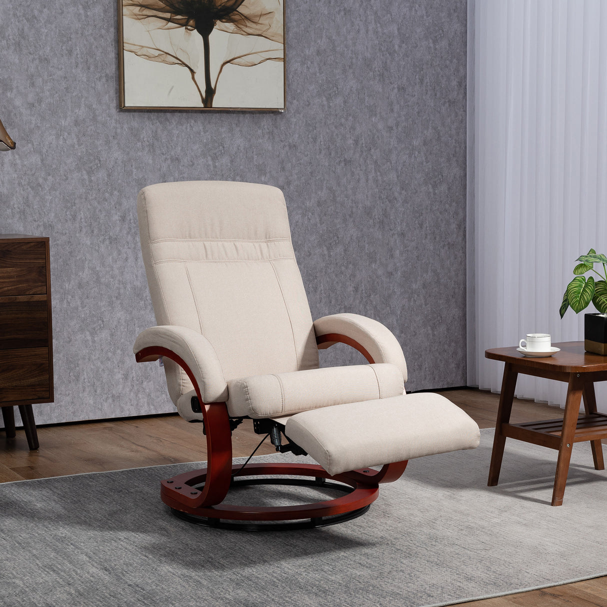 Linen Fabric Recliner Chair 100cm Wide With Footstool - Velmora