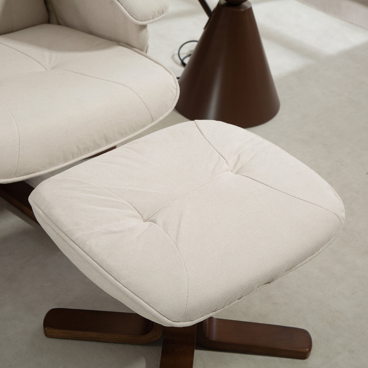 Linen Fabric Recliner Chair 73cm Wide With Footstool And Wooden Base - Velmora