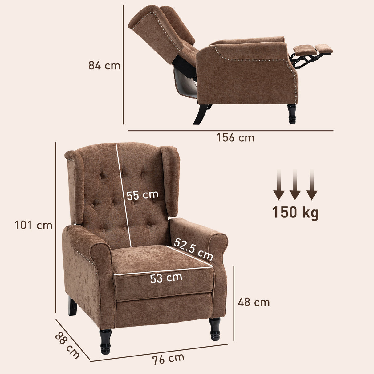 Linen Fabric Recliner Chair 76cm Wide With Footrest - Velmora