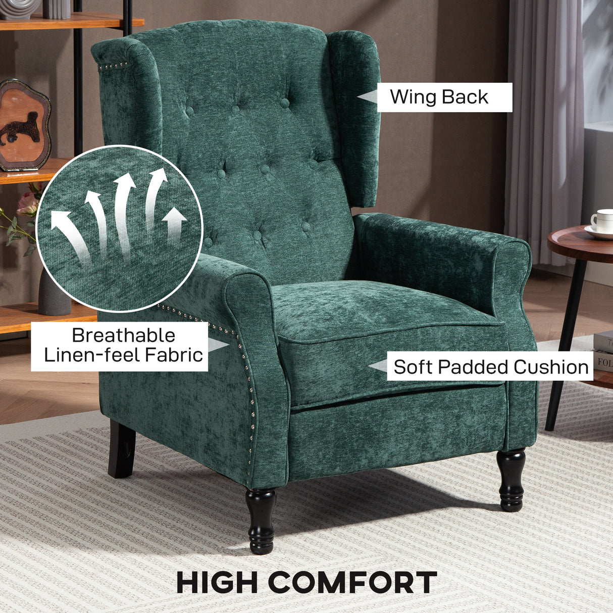 Linen Fabric Recliner Chair 76cm Wide With Footrest - Velmora