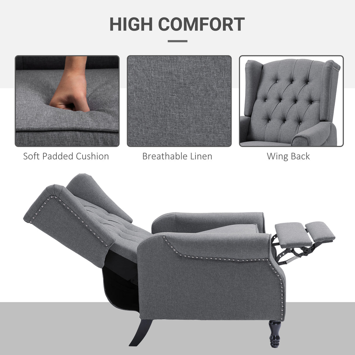 Linen Fabric Recliner Chair 76cm Wide With Footrest - Velmora
