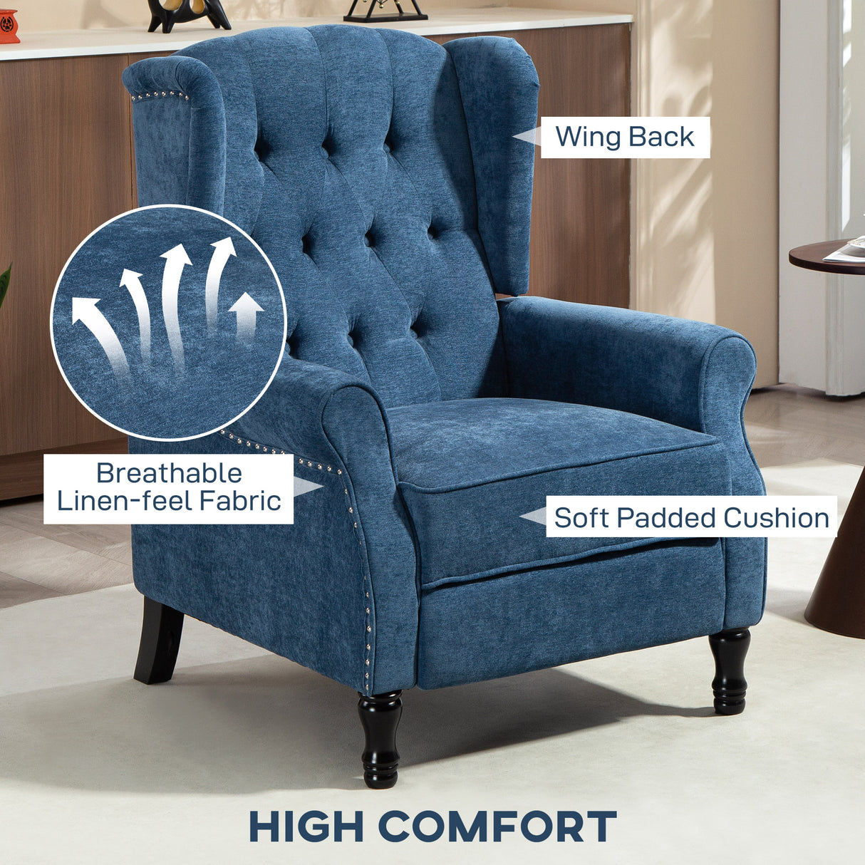 Linen Fabric Recliner Chair 76cm Wide With Footrest - Velmora
