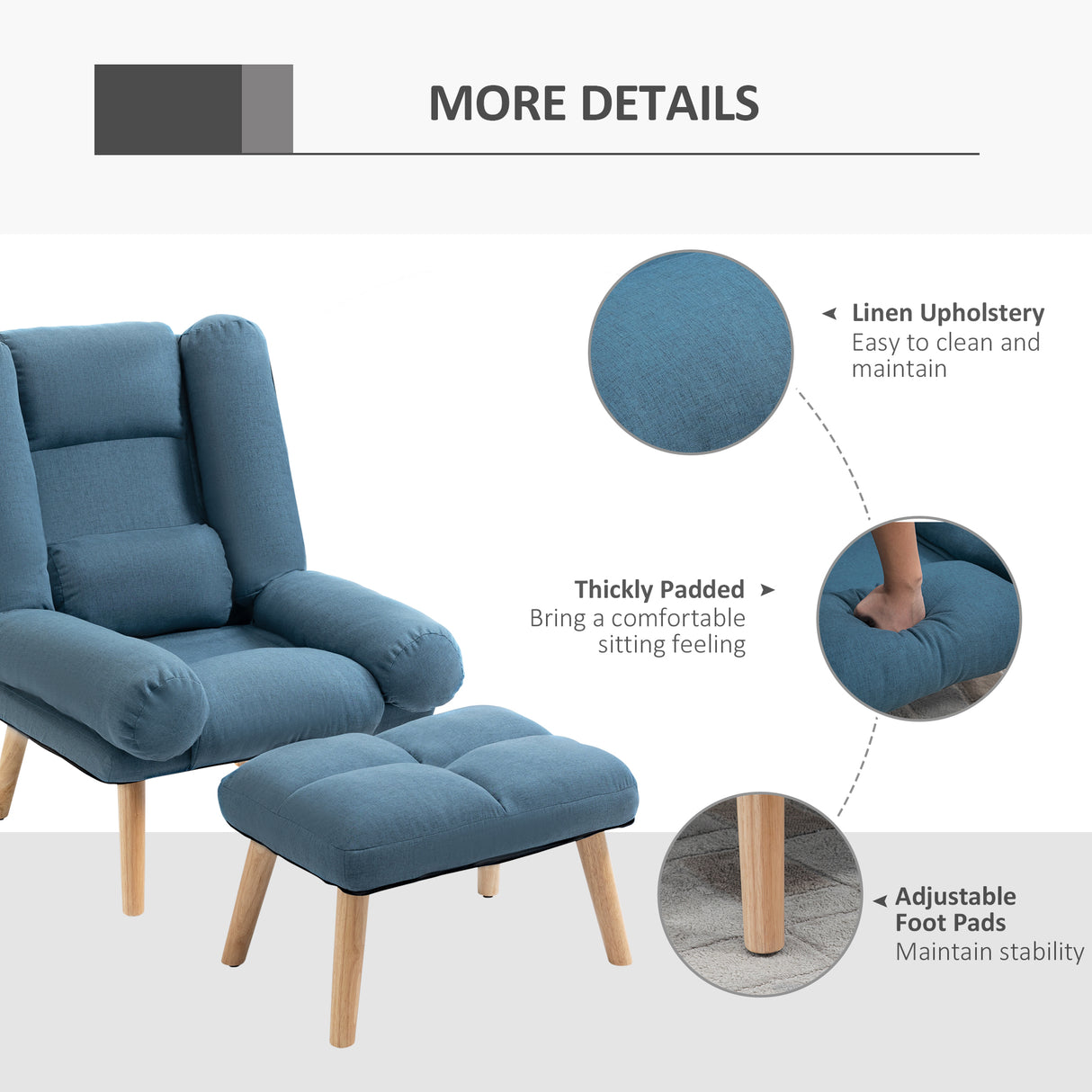 Linen Fabric Recliner Chair 78cm Wide With Footstool And Adjustable Backrest - Velmora