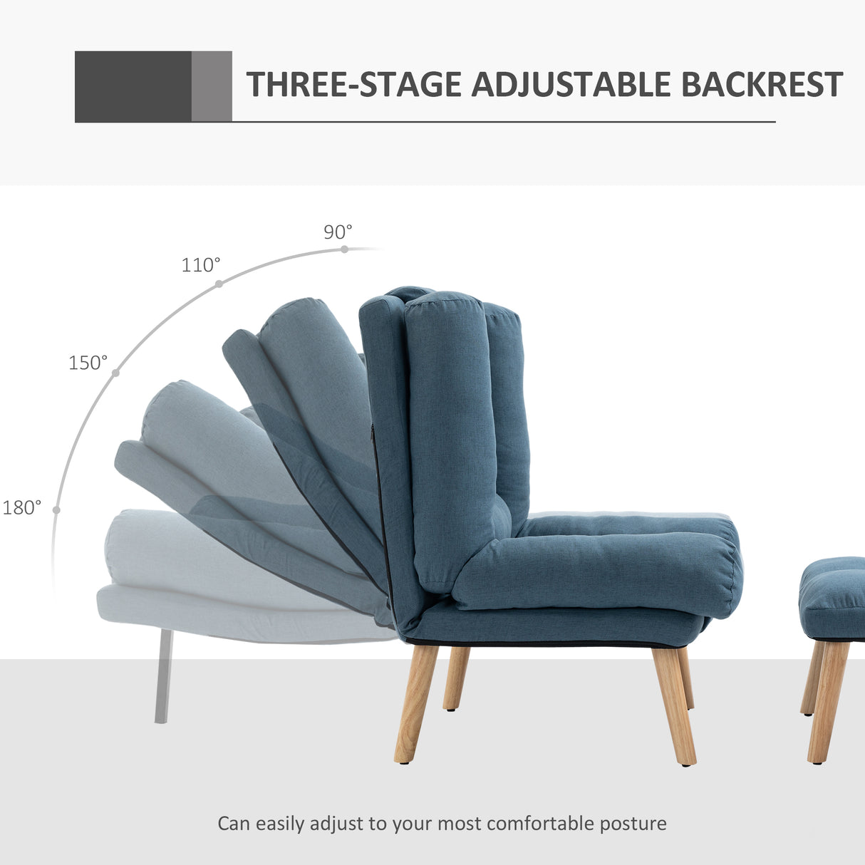 Linen Fabric Recliner Chair 78cm Wide With Footstool And Adjustable Backrest - Velmora