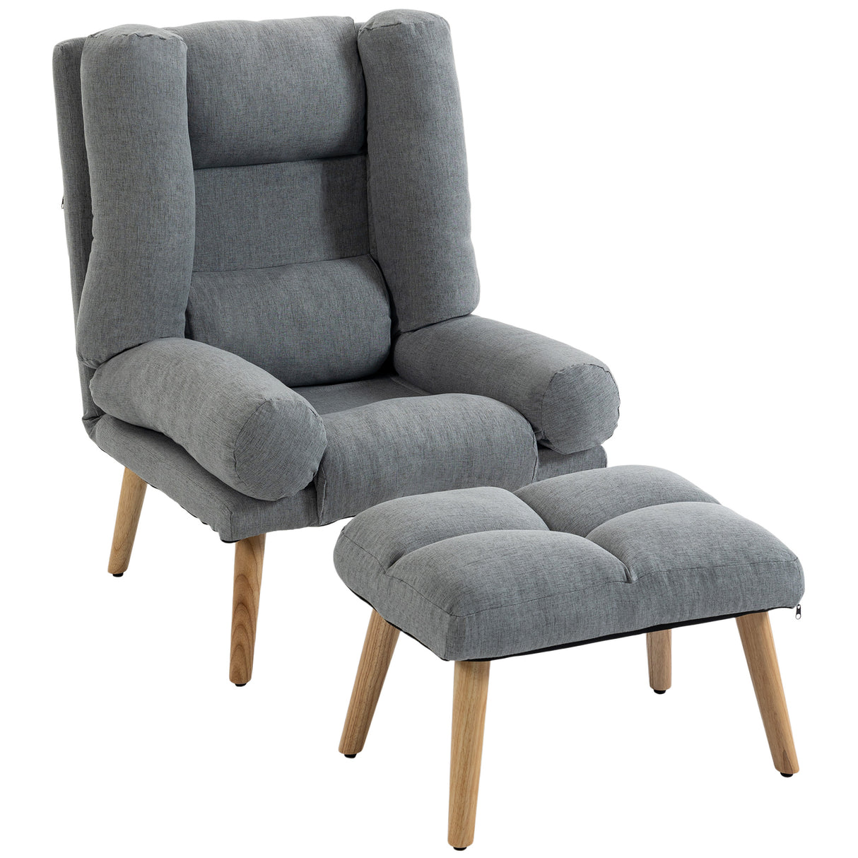 Linen Fabric Recliner Chair 78cm Wide With Footstool And Adjustable Backrest - Velmora
