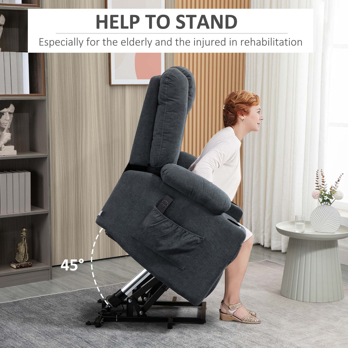 Linen Fabric Recliner Chair 85cm Wide With Footrest And Cup Holder - Velmora