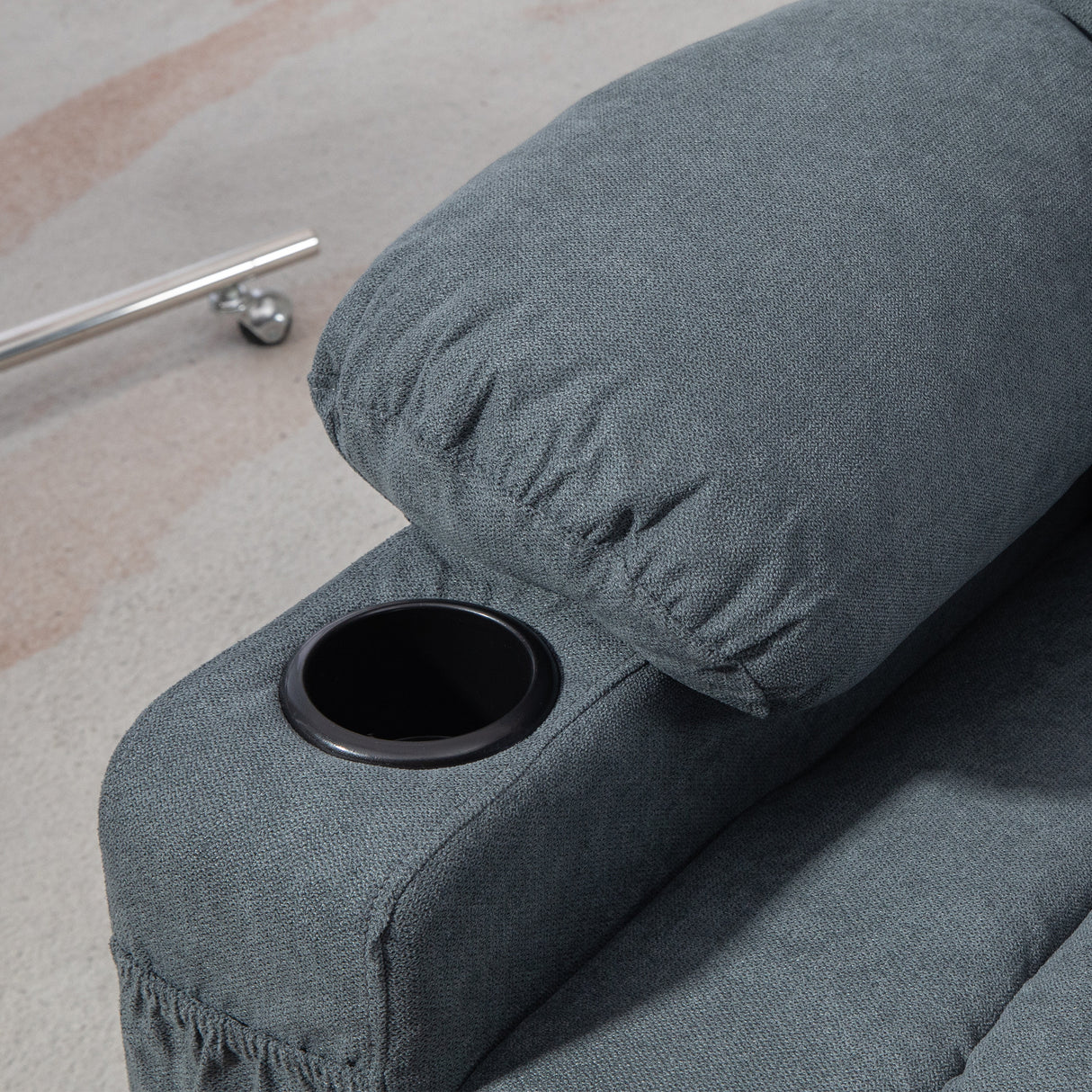 Linen Fabric Recliner Chair 85cm Wide With Footrest And Cup Holder - Velmora