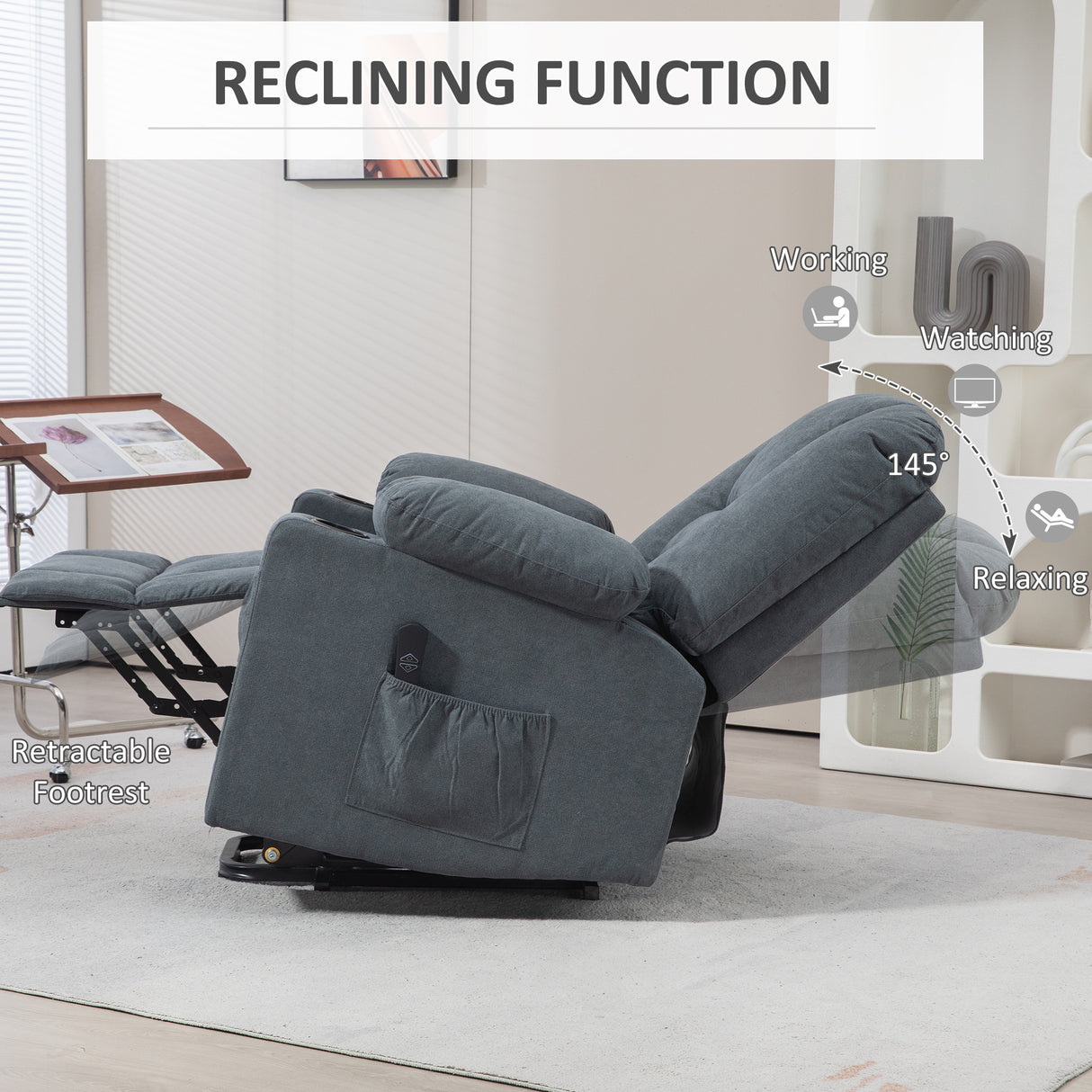 Linen Fabric Recliner Chair 85cm Wide With Footrest And Cup Holder - Velmora