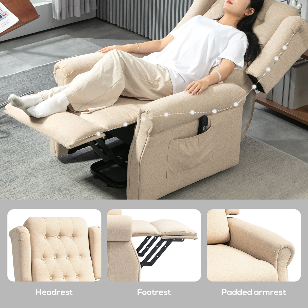 Linen Fabric Recliner Chair 85cm Wide With Footrest - Velmora