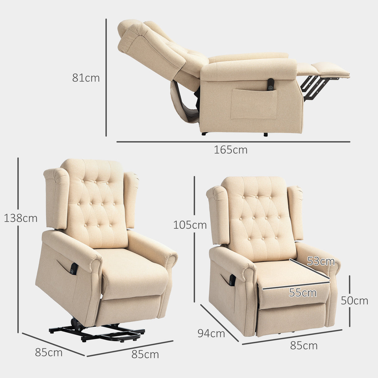 Linen Fabric Recliner Chair 85cm Wide With Footrest - Velmora