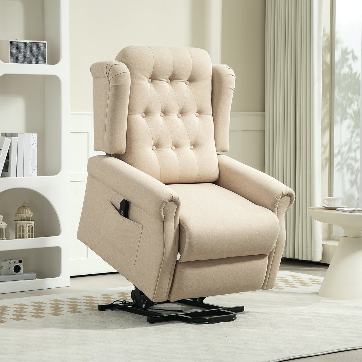 Linen Fabric Recliner Chair 85cm Wide With Footrest - Velmora