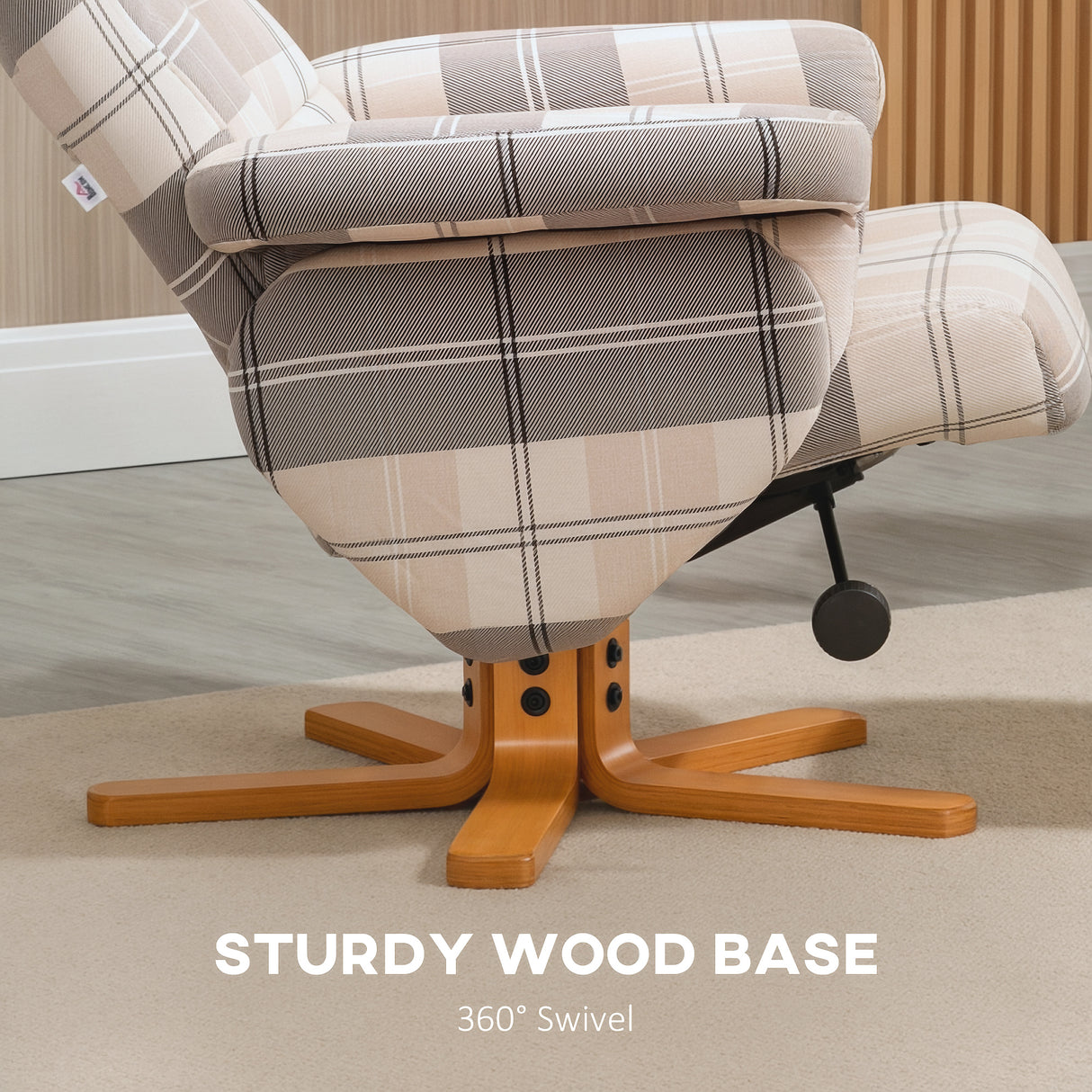 Linen Fabric Recliner Chair 90cm High x 80cm Wide With Footstool And Wooden Base - Velmora