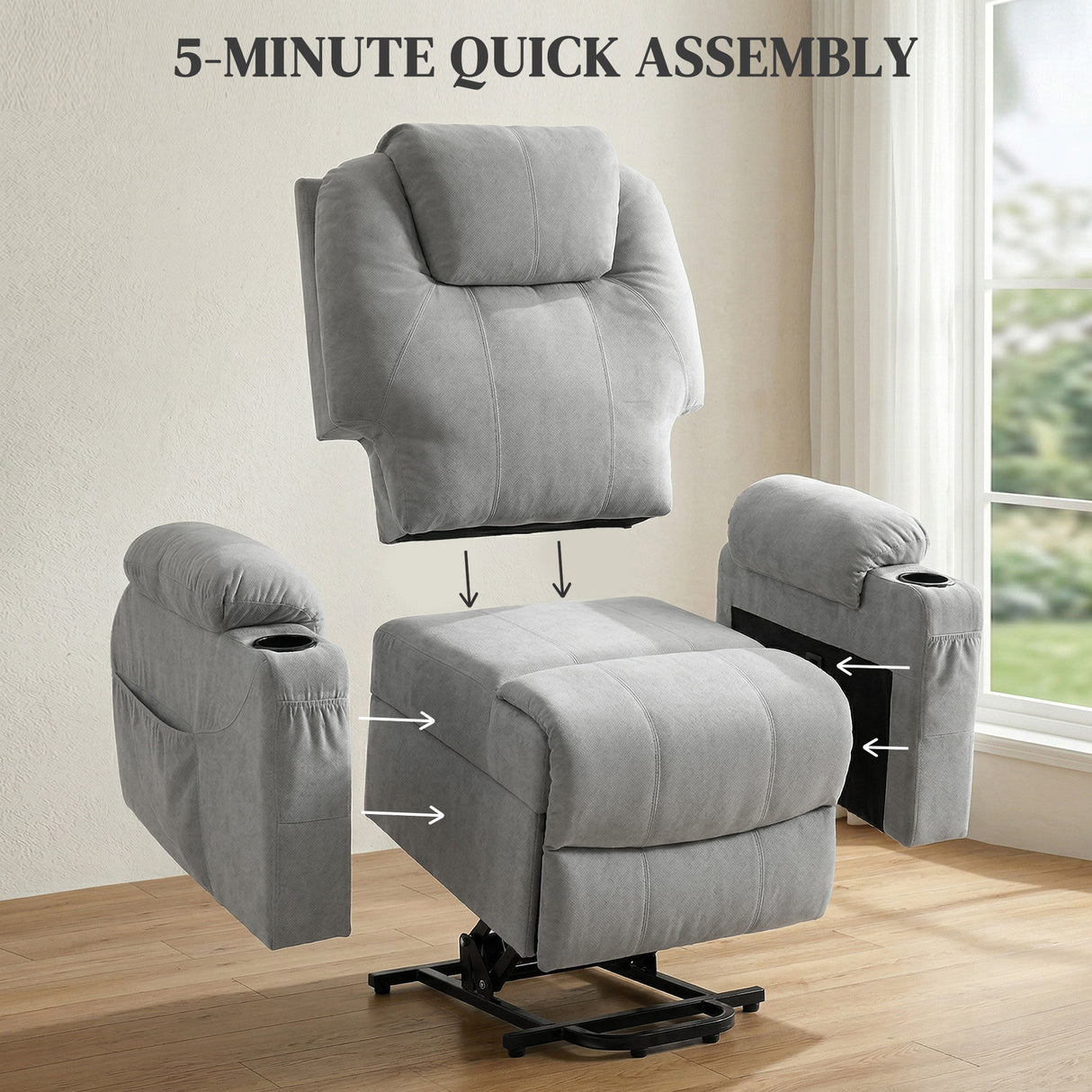 Linen Fabric Recliner Chair 90cm Wide With Footrest - Velmora