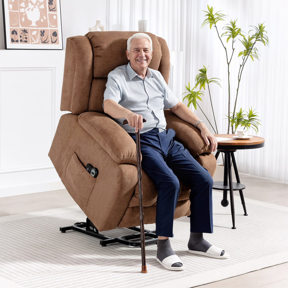 Linen Fabric Recliner Chair 91cm Wide With Footrest - Velmora