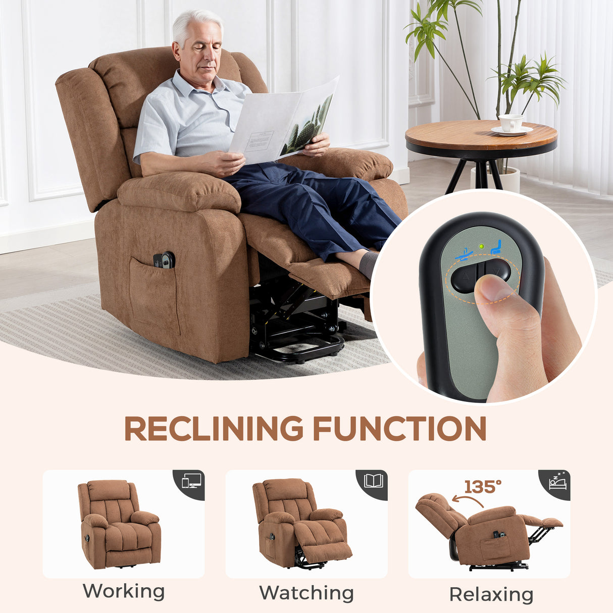 Linen Fabric Recliner Chair 91cm Wide With Footrest - Velmora