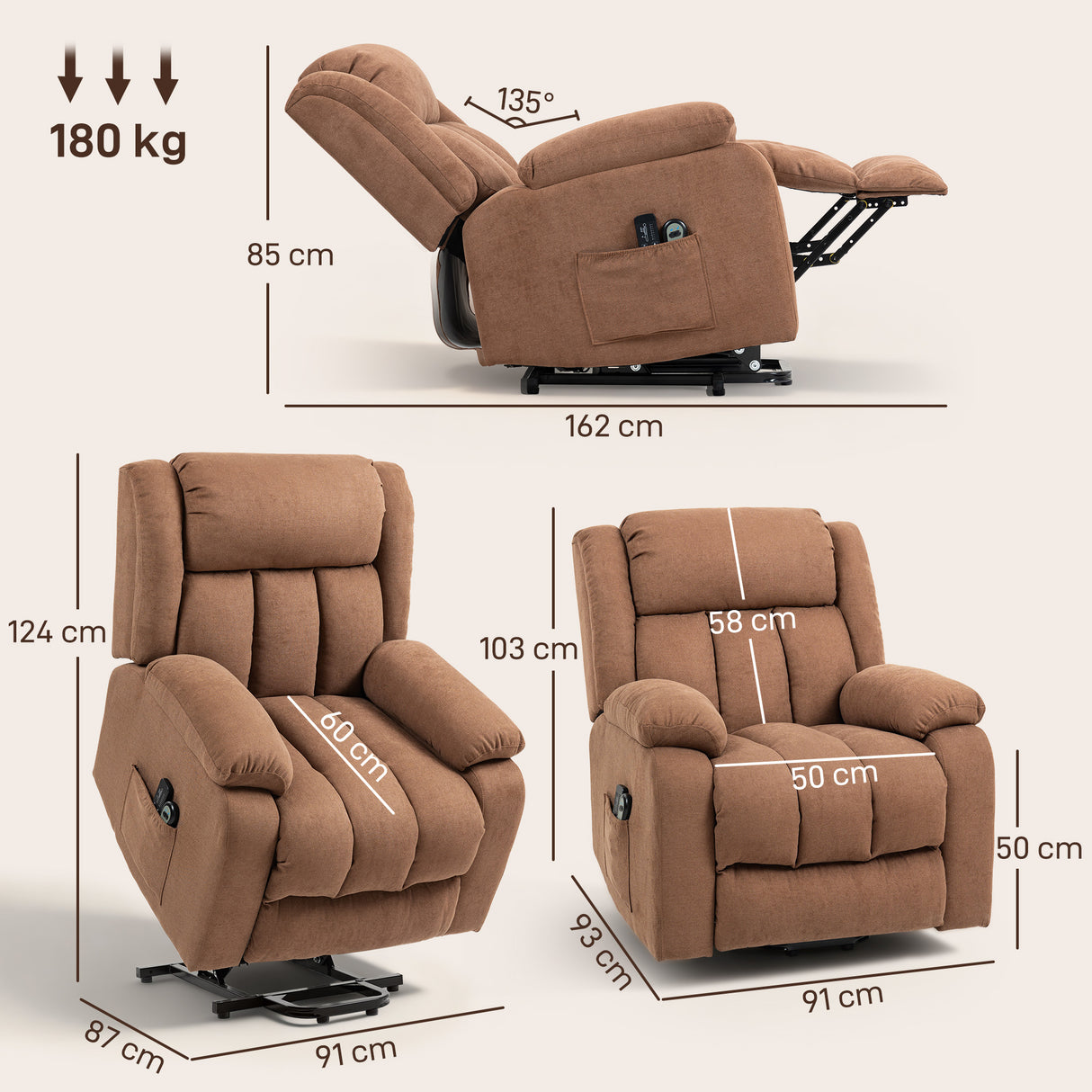 Linen Fabric Recliner Chair 91cm Wide With Footrest - Velmora