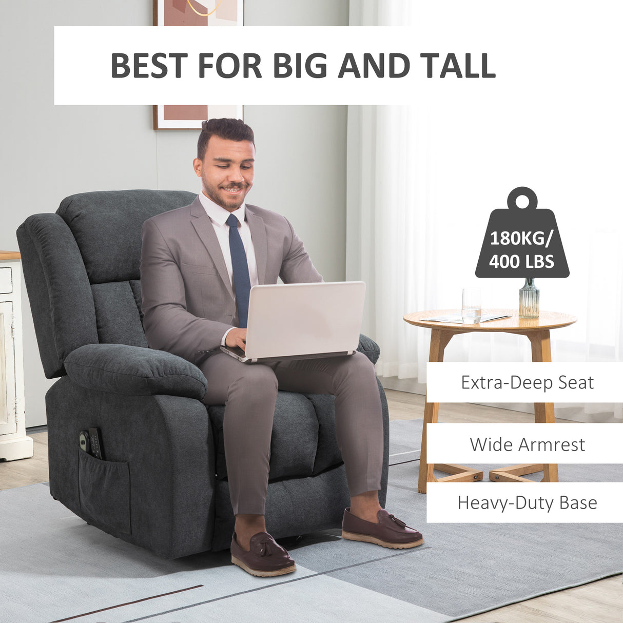 Linen Fabric Recliner Chair 91cm Wide With Footrest - Velmora