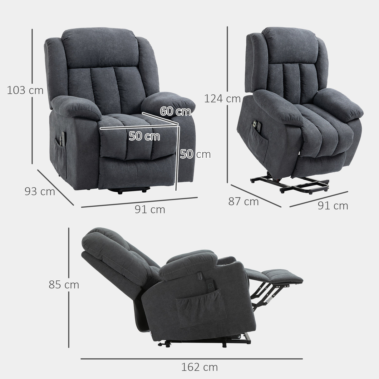Linen Fabric Recliner Chair 91cm Wide With Footrest - Velmora