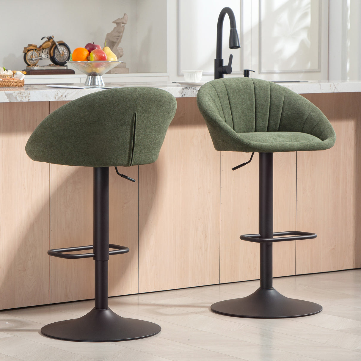 Linen Fabric Relaxed Tub Bar Stools in Set Of 2 - Velmora