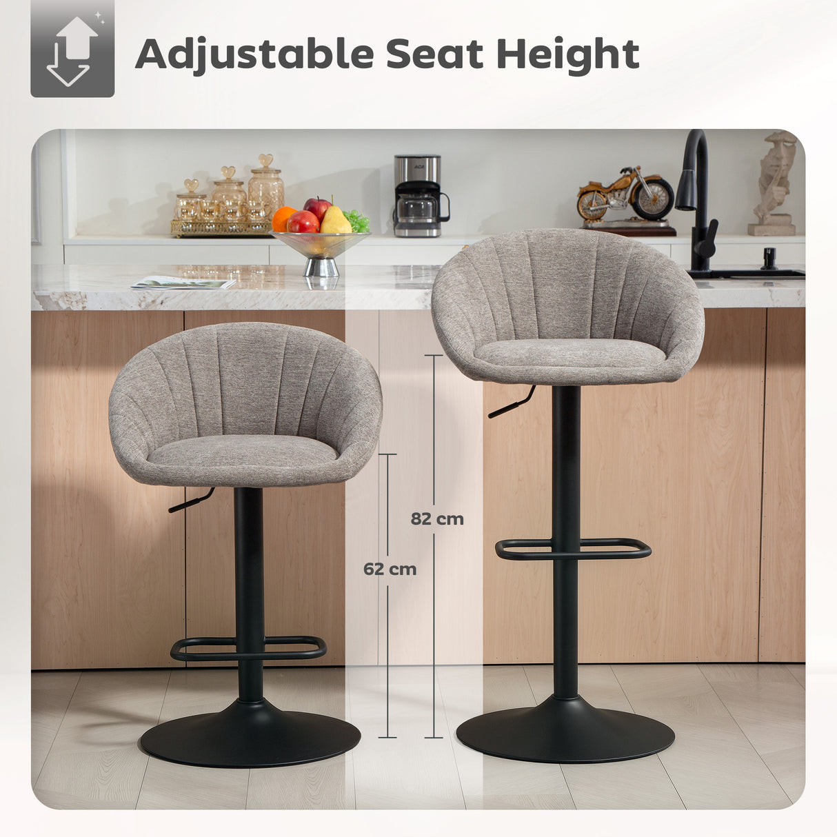 Linen Fabric Relaxed Tub Bar Stools in Set Of 2 - Velmora